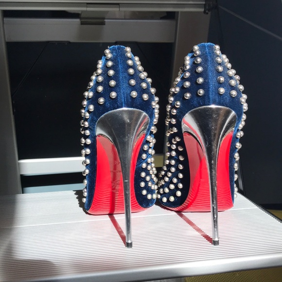 Christian Louboutin Billy Studded  Blue Pumps - Picture 4 of 6
